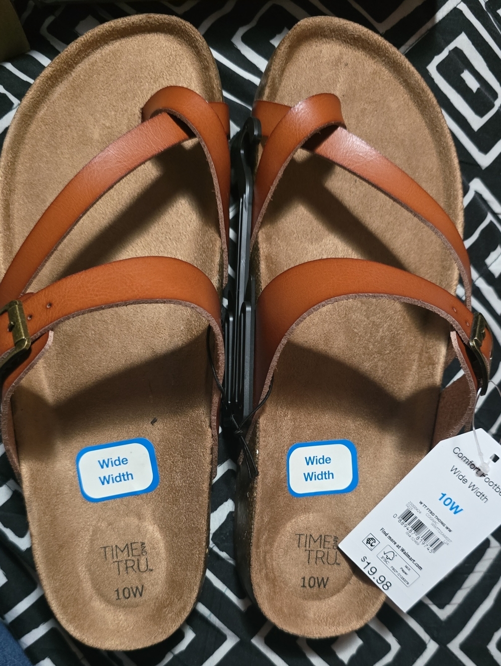 Time and Tru Brown Leather Wide Width Crisscross Sandals